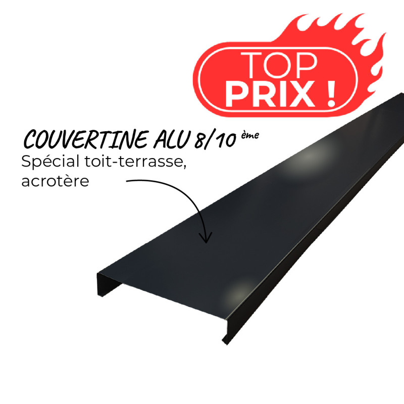 Couvertine 2m RAL9010 en alu 8/10ème pour acrotère toit-terrasse - Aluhome